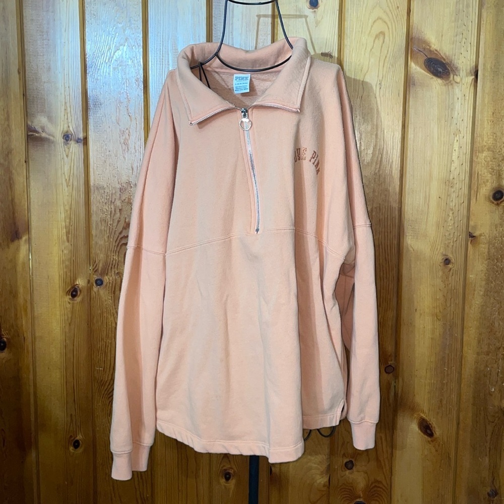 Pink Victoria’s Secret crew neck pullover sweatshirt sparkly pink/peach size XL​